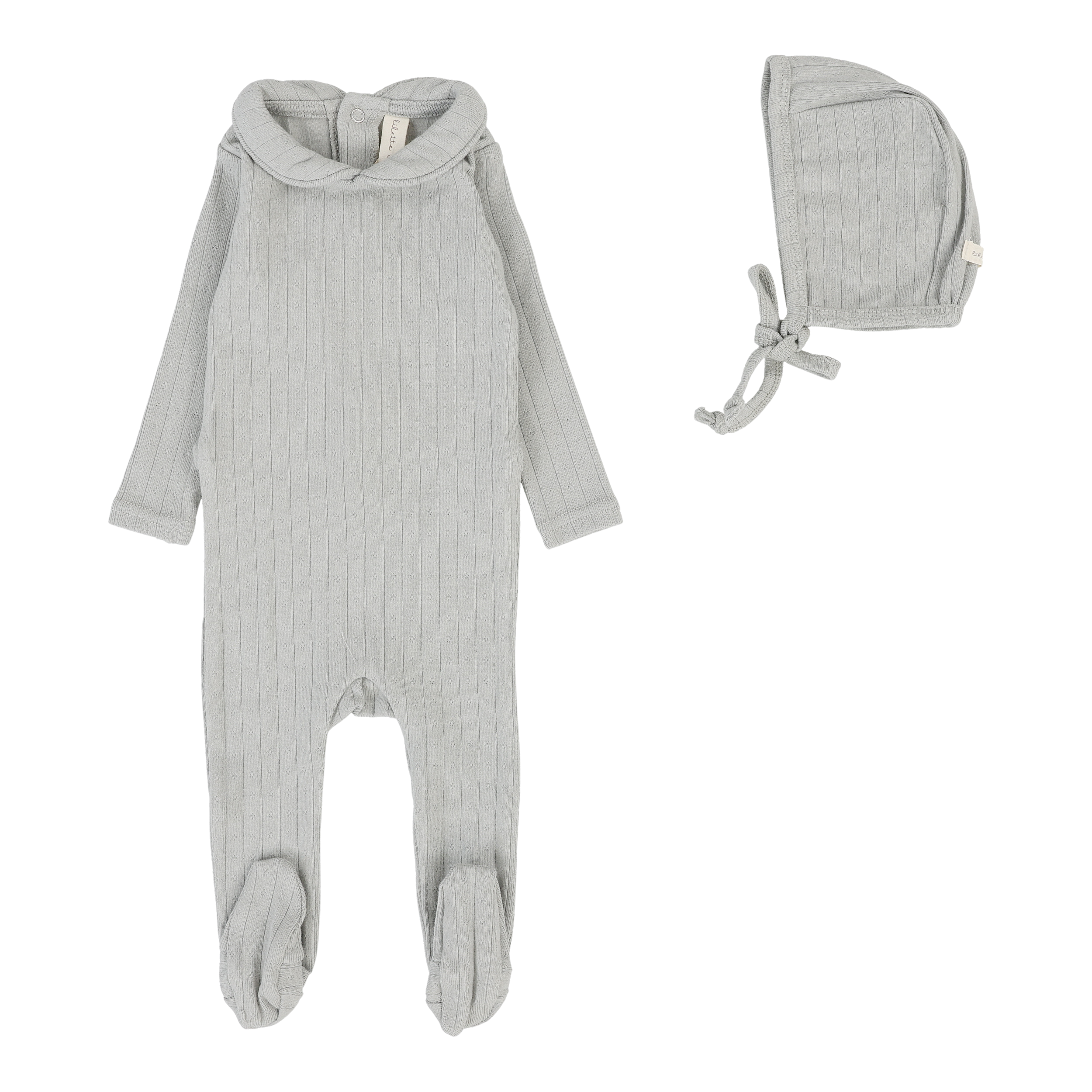 Fine Pointelle Collar Footie Set  - Light Blue Peter Pan