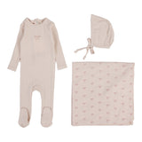 Pointelle Graphic Layette Set - Soft Pink- Bow