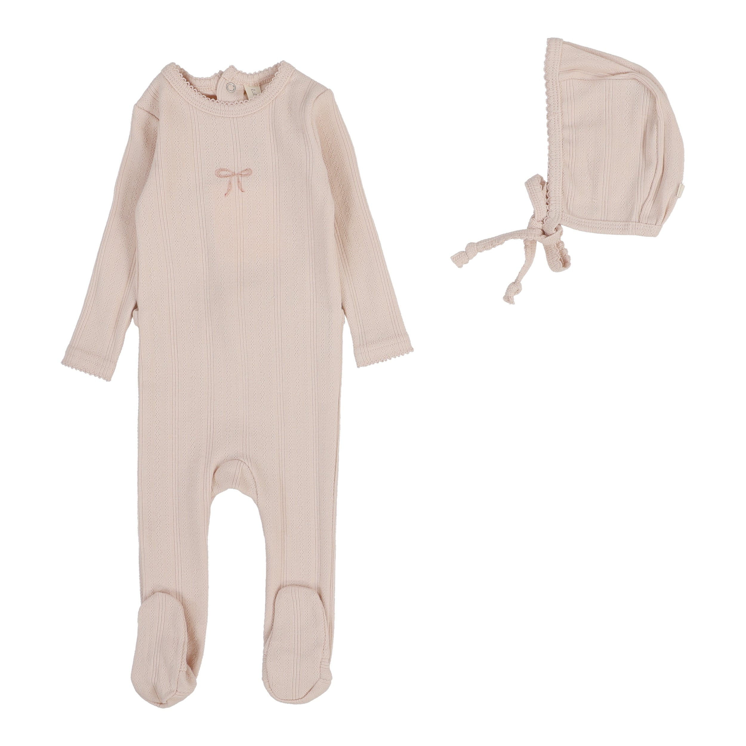 Pointelle Graphic Footie Set - Soft Pink- Bow