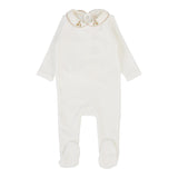 Velour Collar Footie - Cream/Pink