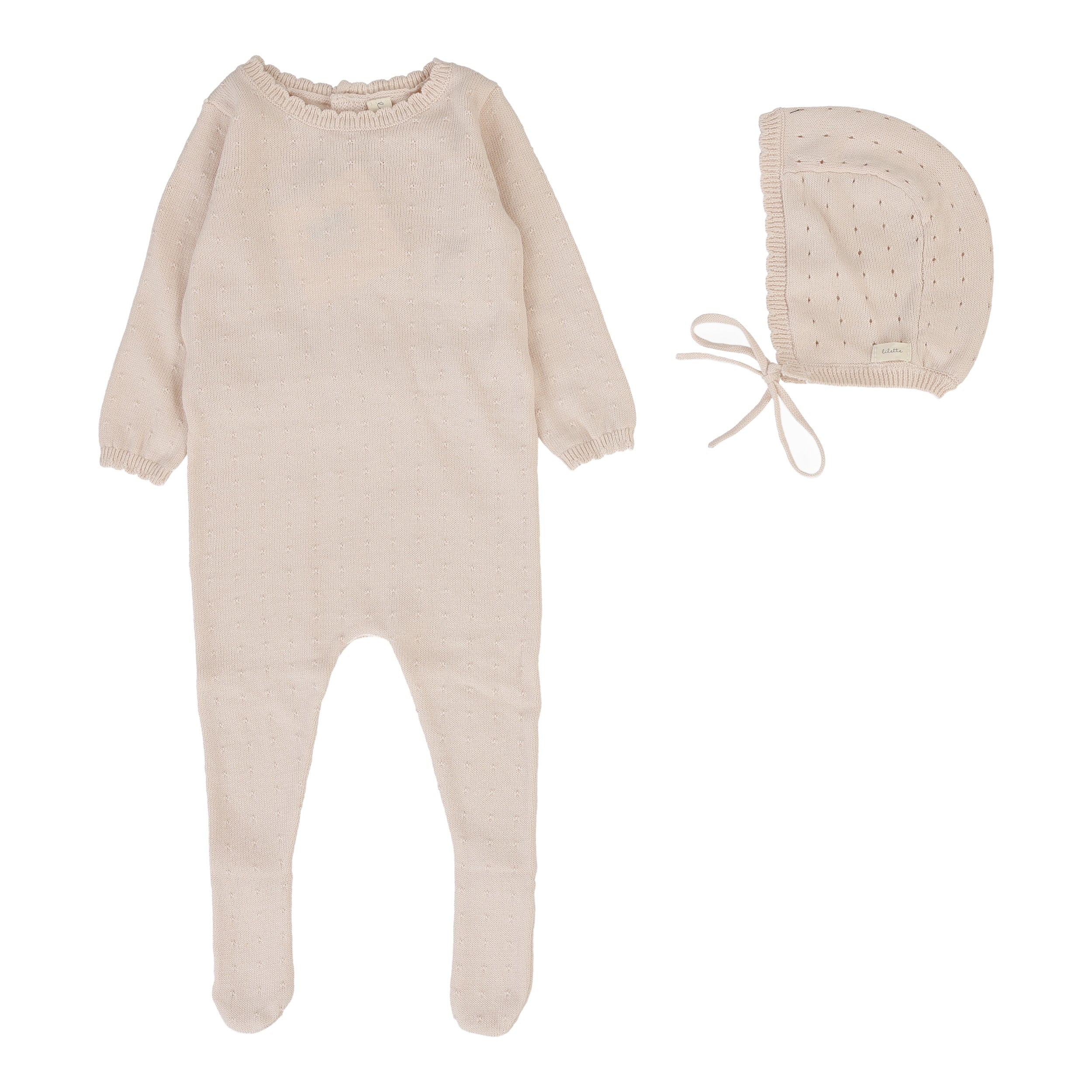 Dotty Knit Footie Set - Petal