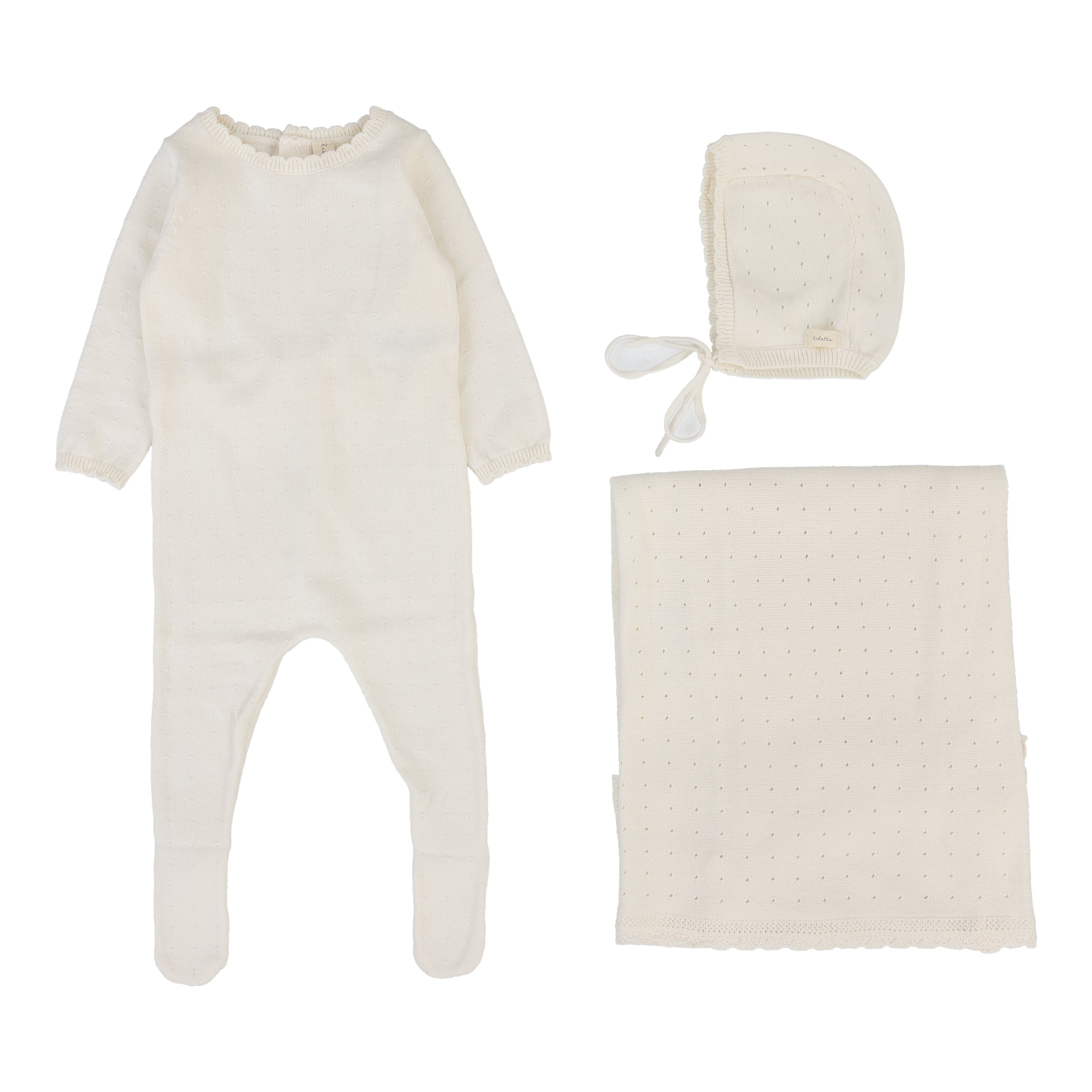 Dotty Knit Layette Set  - Cream