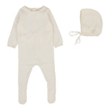 Dotty Knit Footie Set - Cream