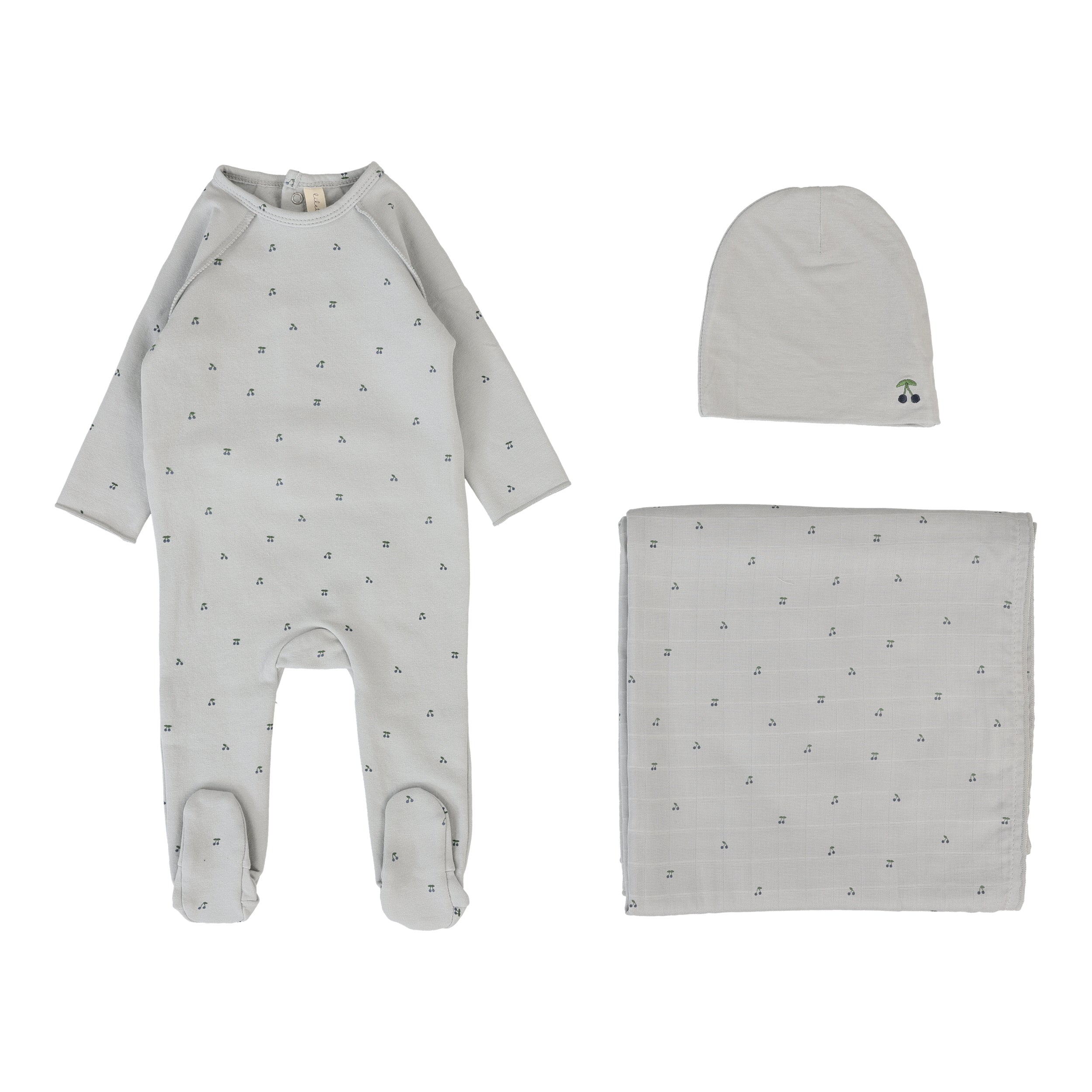 Cherry Print Layette Set - Pale Blue