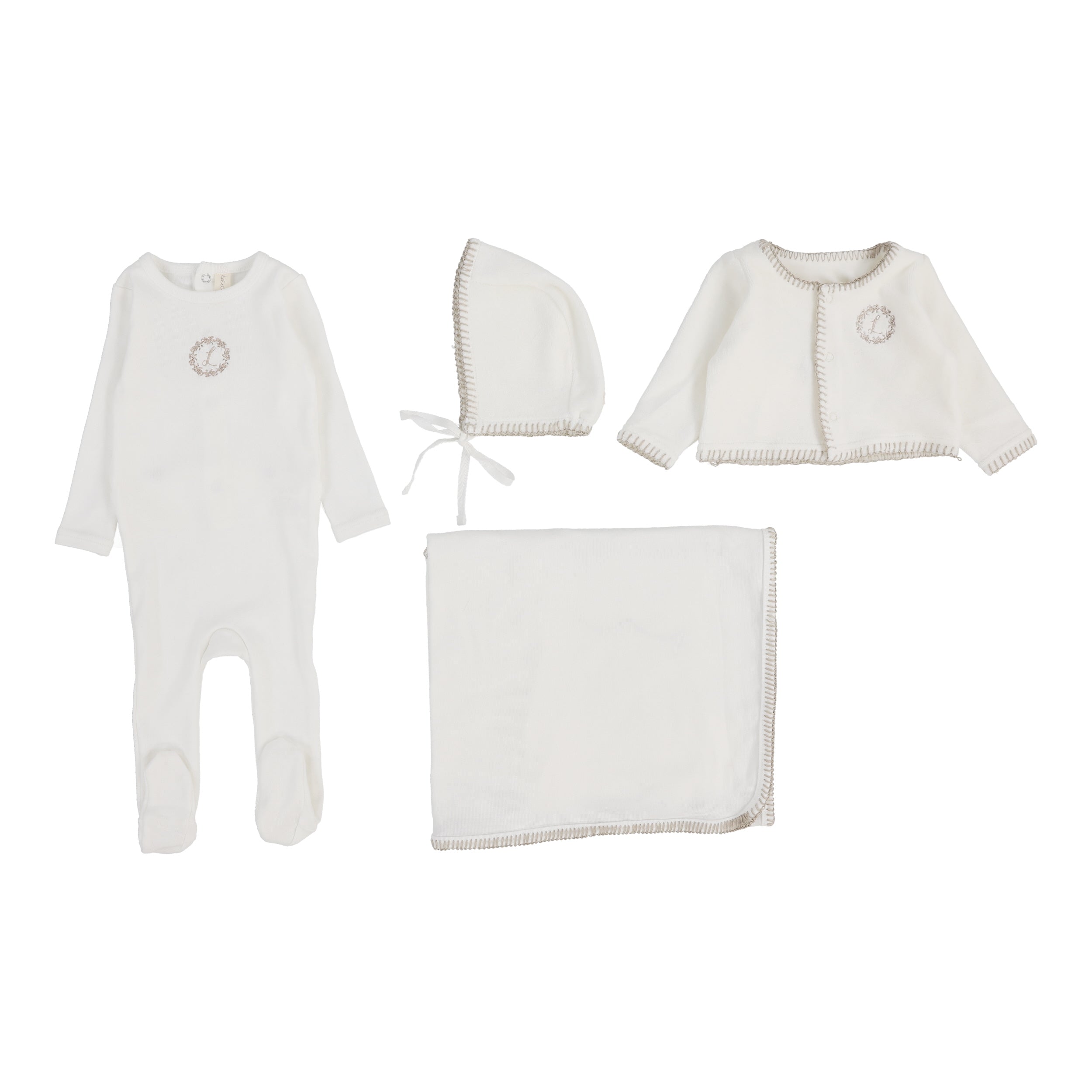 Velour Cardi Layette Set  - Cream-Oat