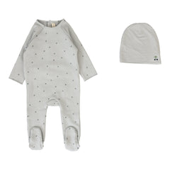 Cherry Print Footie Set - Pale Blue
