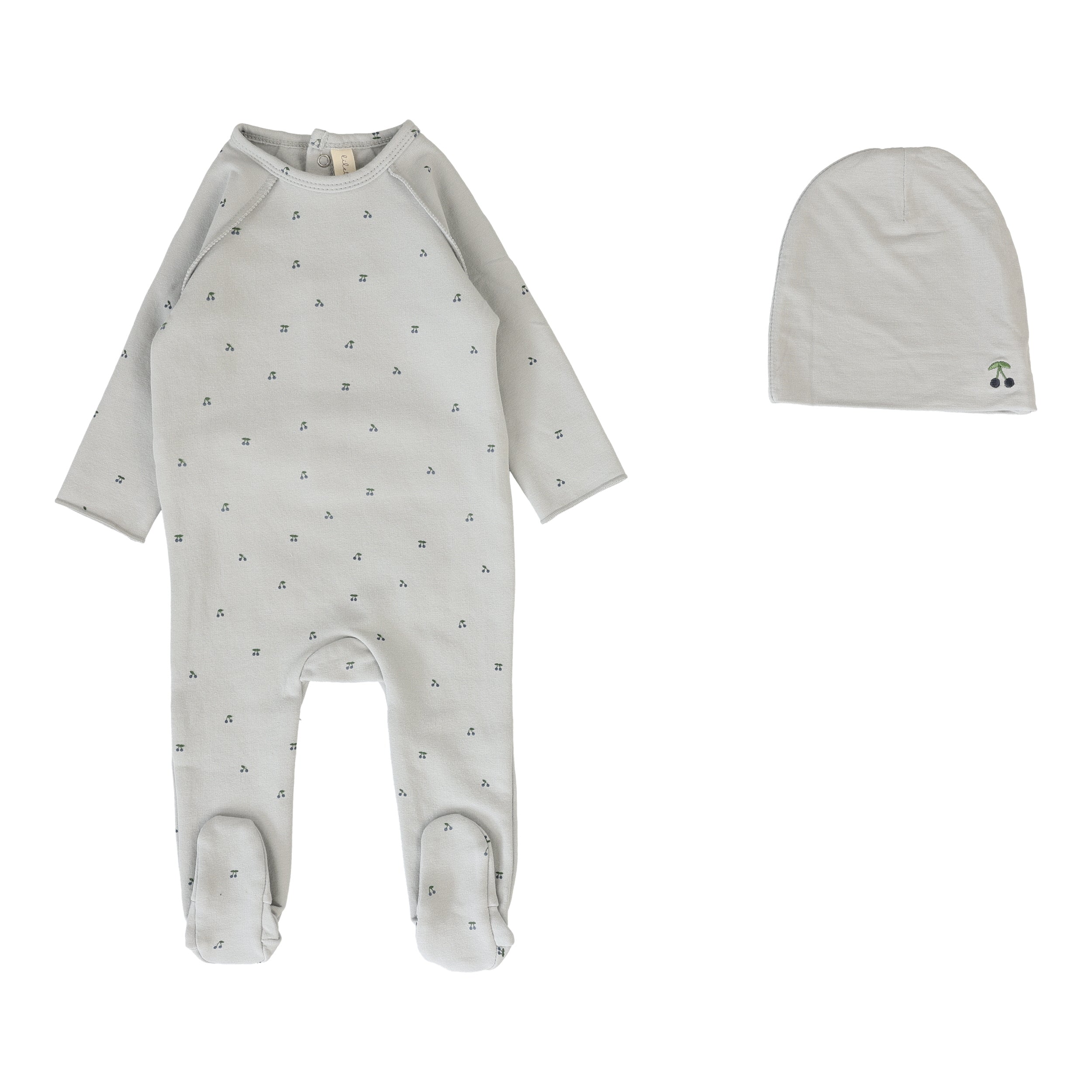 Cherry Print Footie Set - Pale Blue