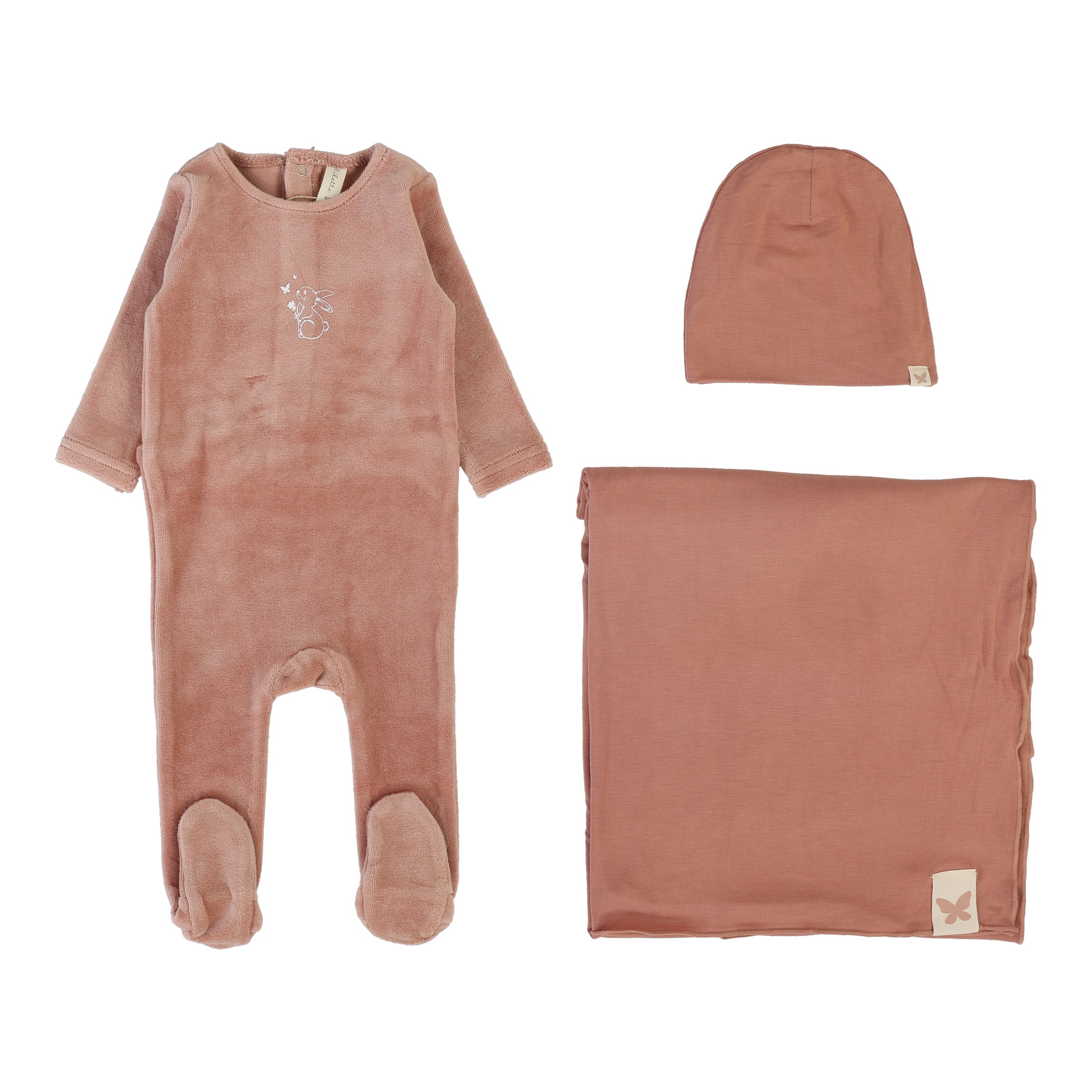 Velour Forest Graphic Layette Set  - Deep Pink