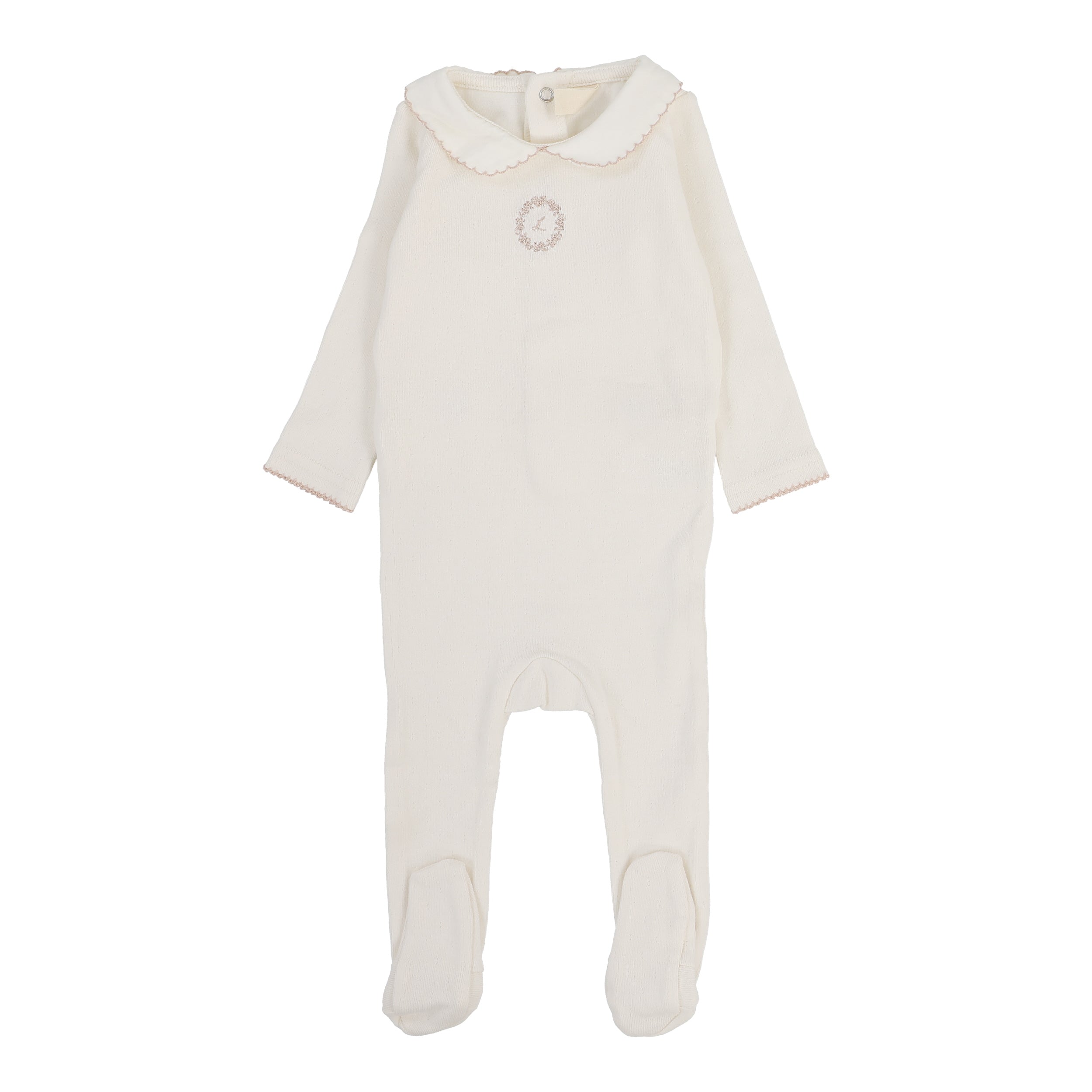 Emblem Embroidered Footie  - Cream/Pink