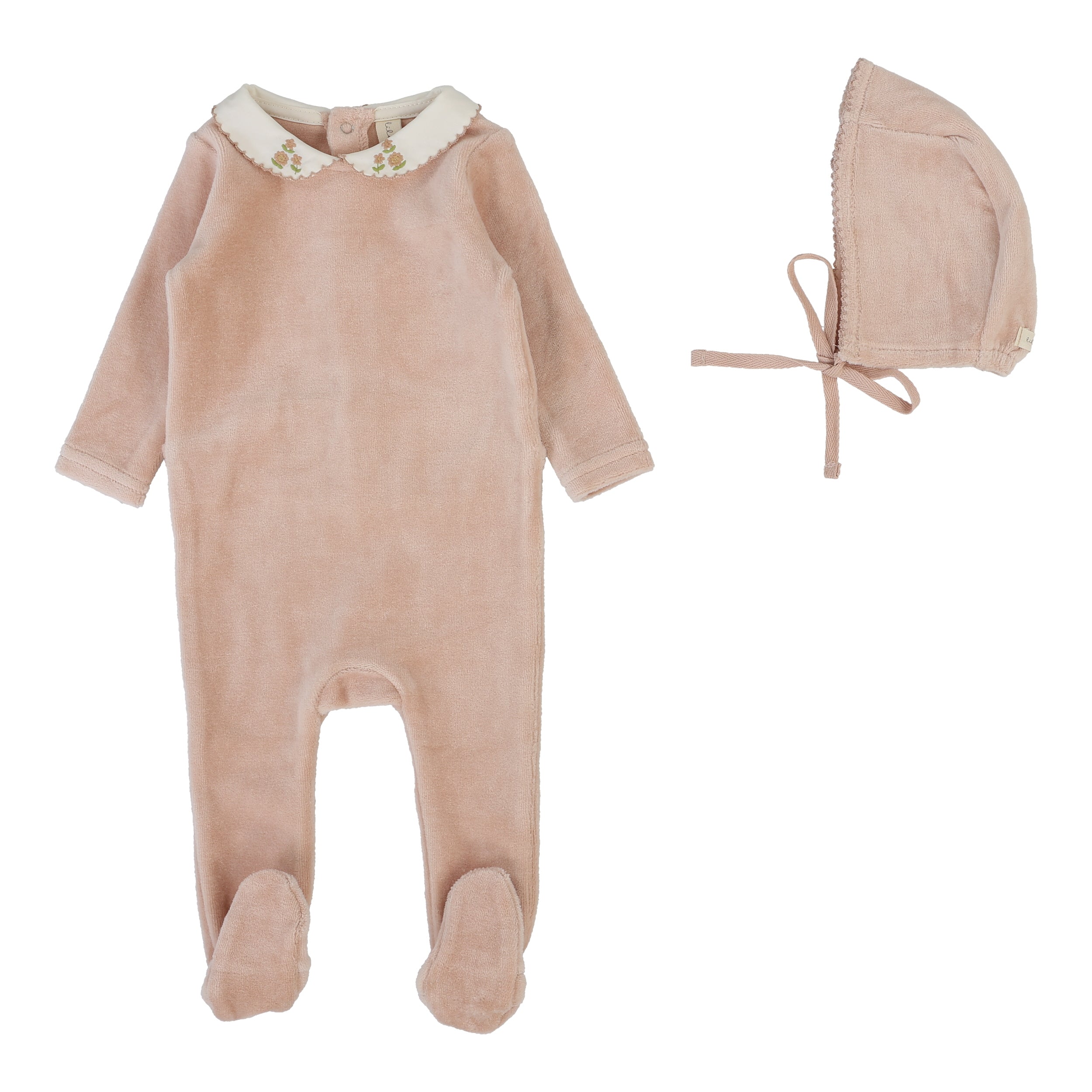 Velour Collar Footie Set  - Dusty Pink