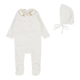 Velour Collar Footie Set  - Cream/Pink