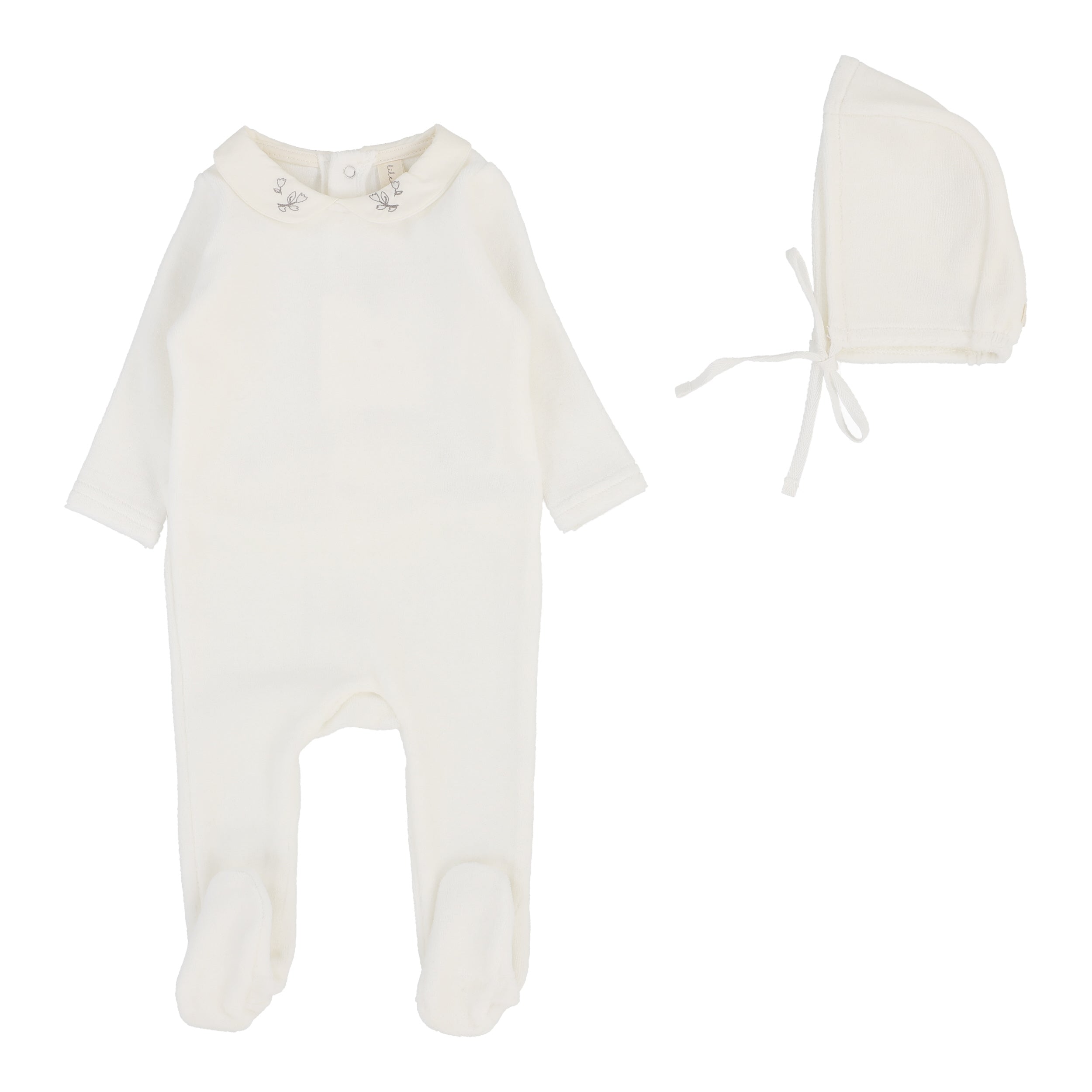 Velour Collar Footie Set  - Cream/Oat