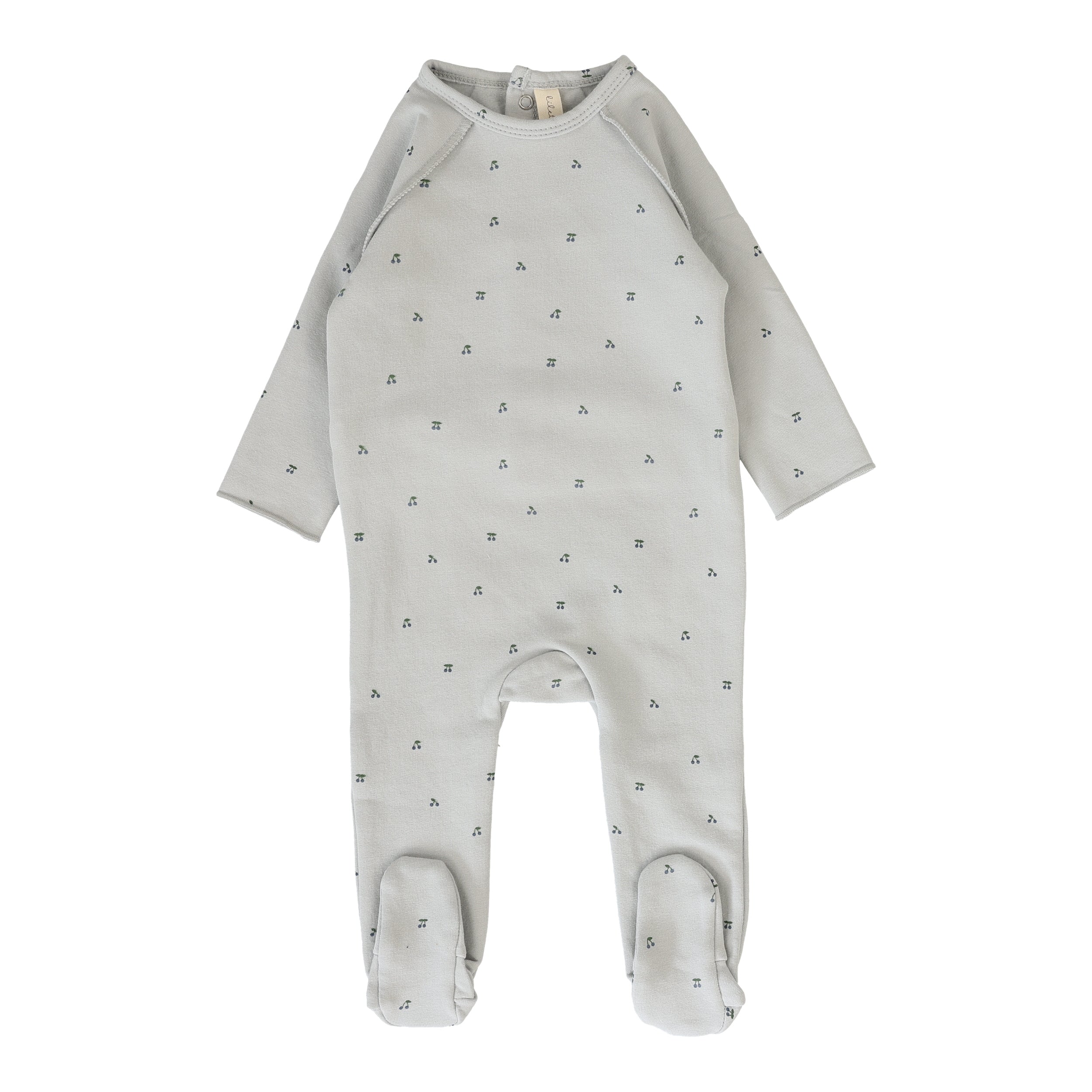 Cherry Print Footie - Pale Blue