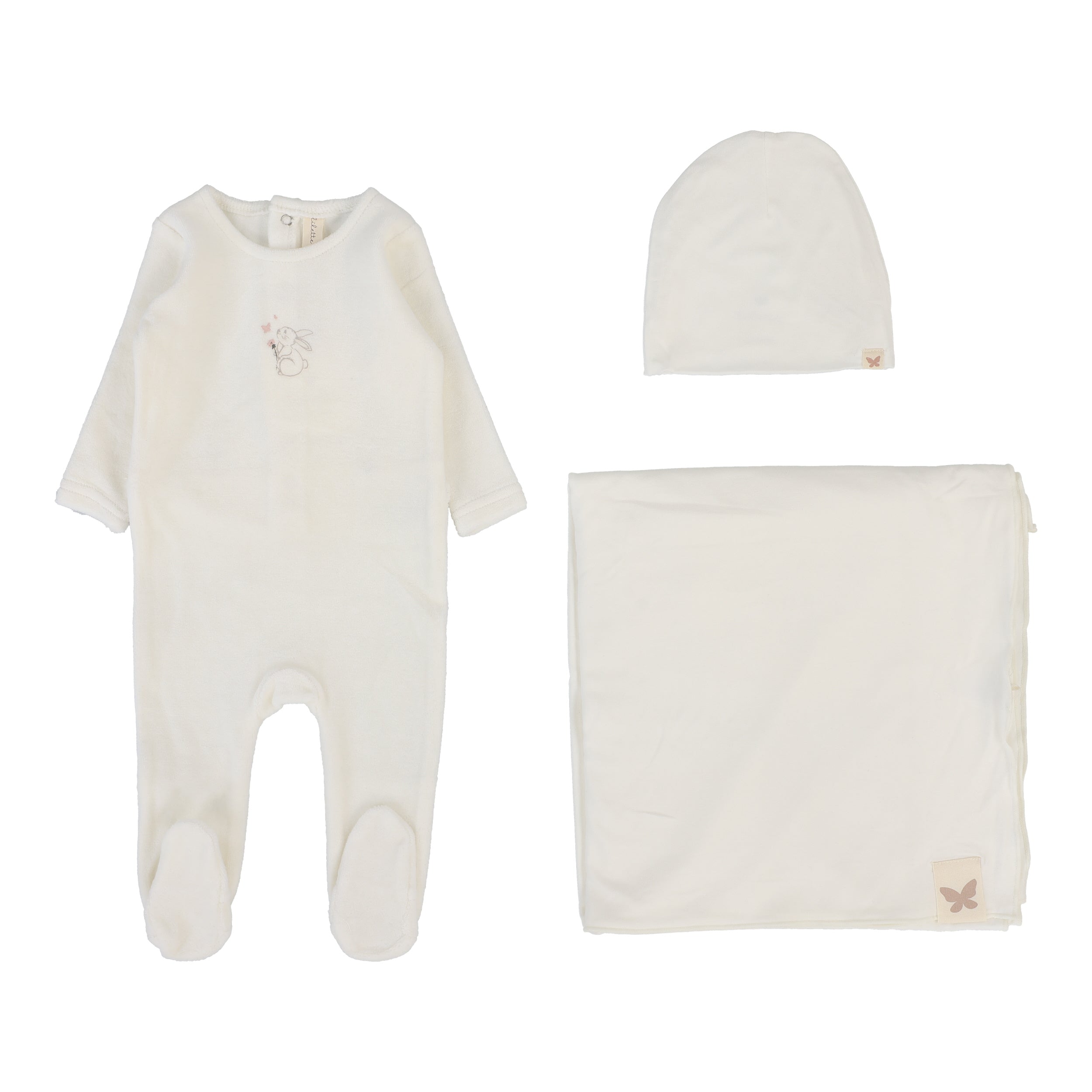 Velour Forest Graphic Layette Set  - Winter White/Pink