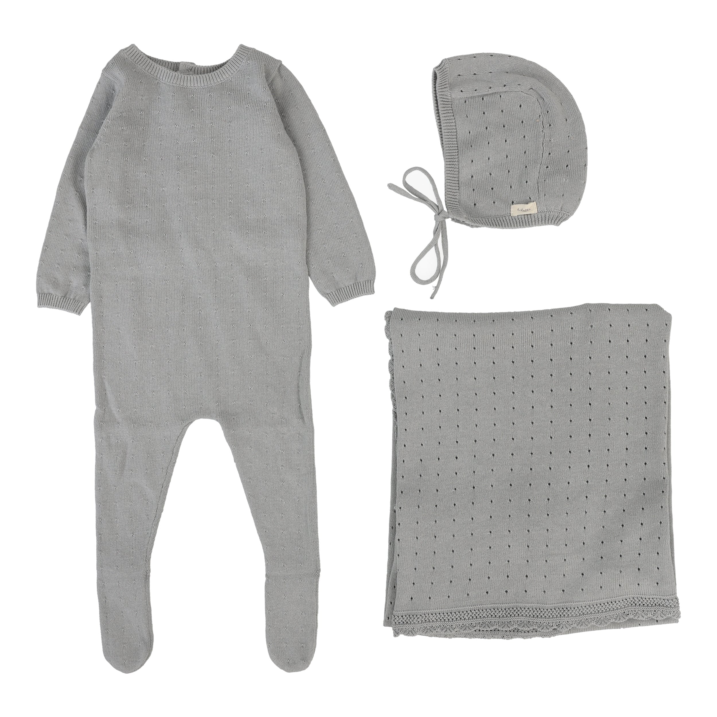 Dotty Knit Layette Set  - Light Blue