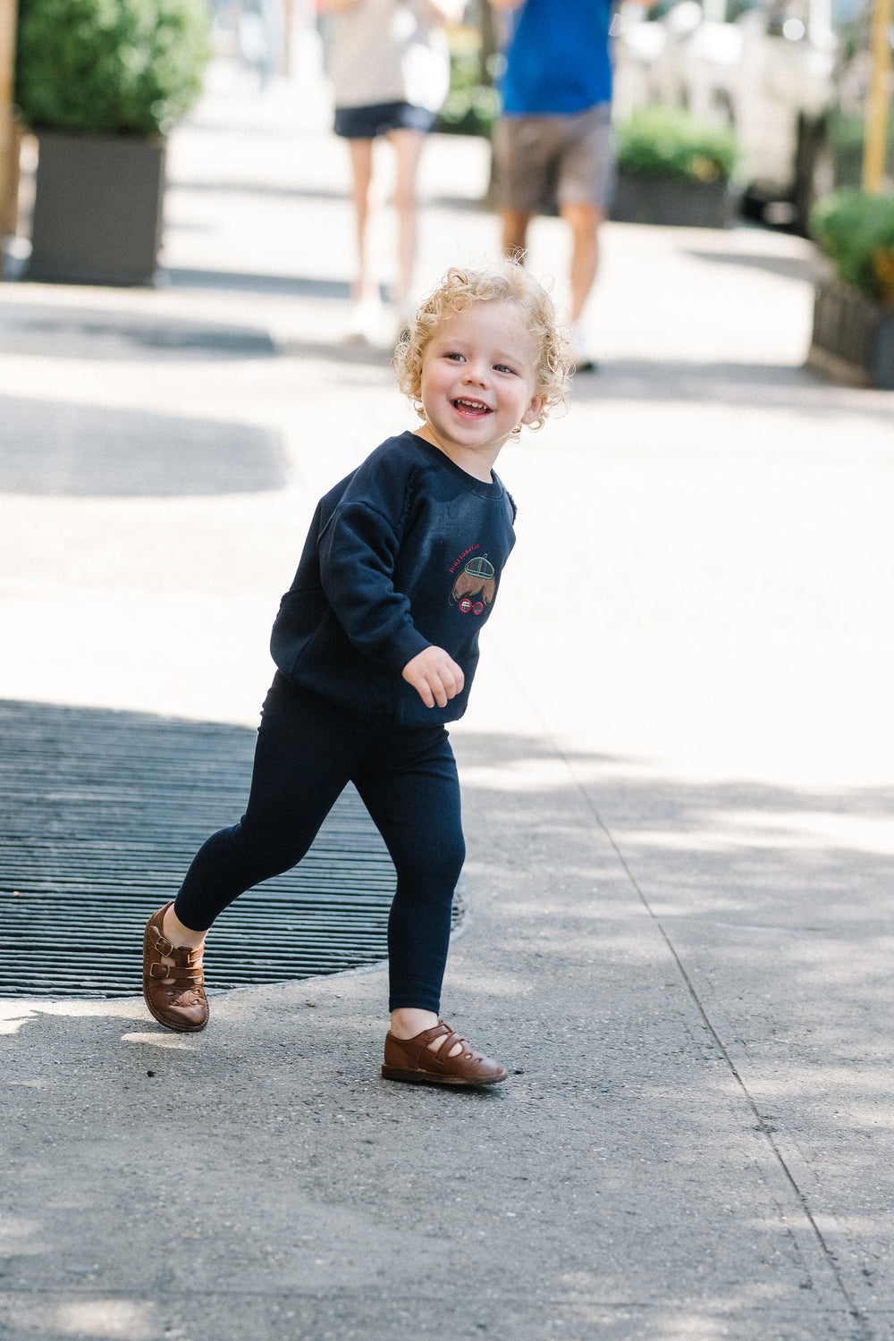 Plaid Detail Toddler Boys Sweatshirt-Navy