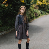 Home Garden Velvet Trim Dress Big Girl-Navy Print