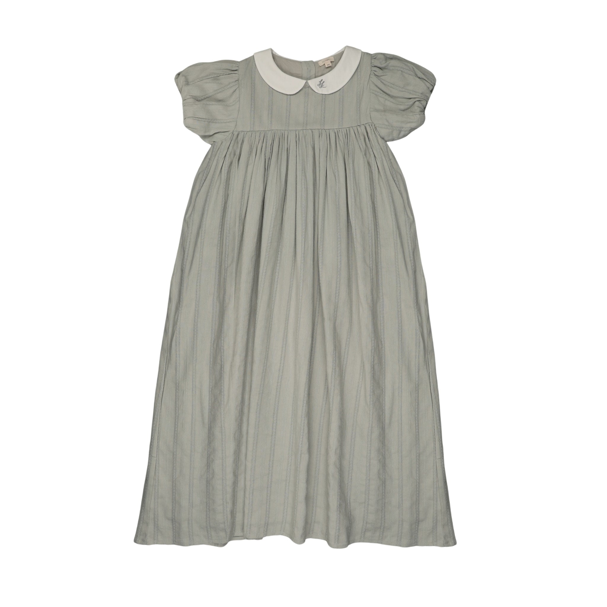 Embroidered Collar Maxi Short Sleeve-Seafoam