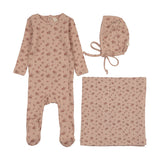 Garden cluster print layette set-dusty pink