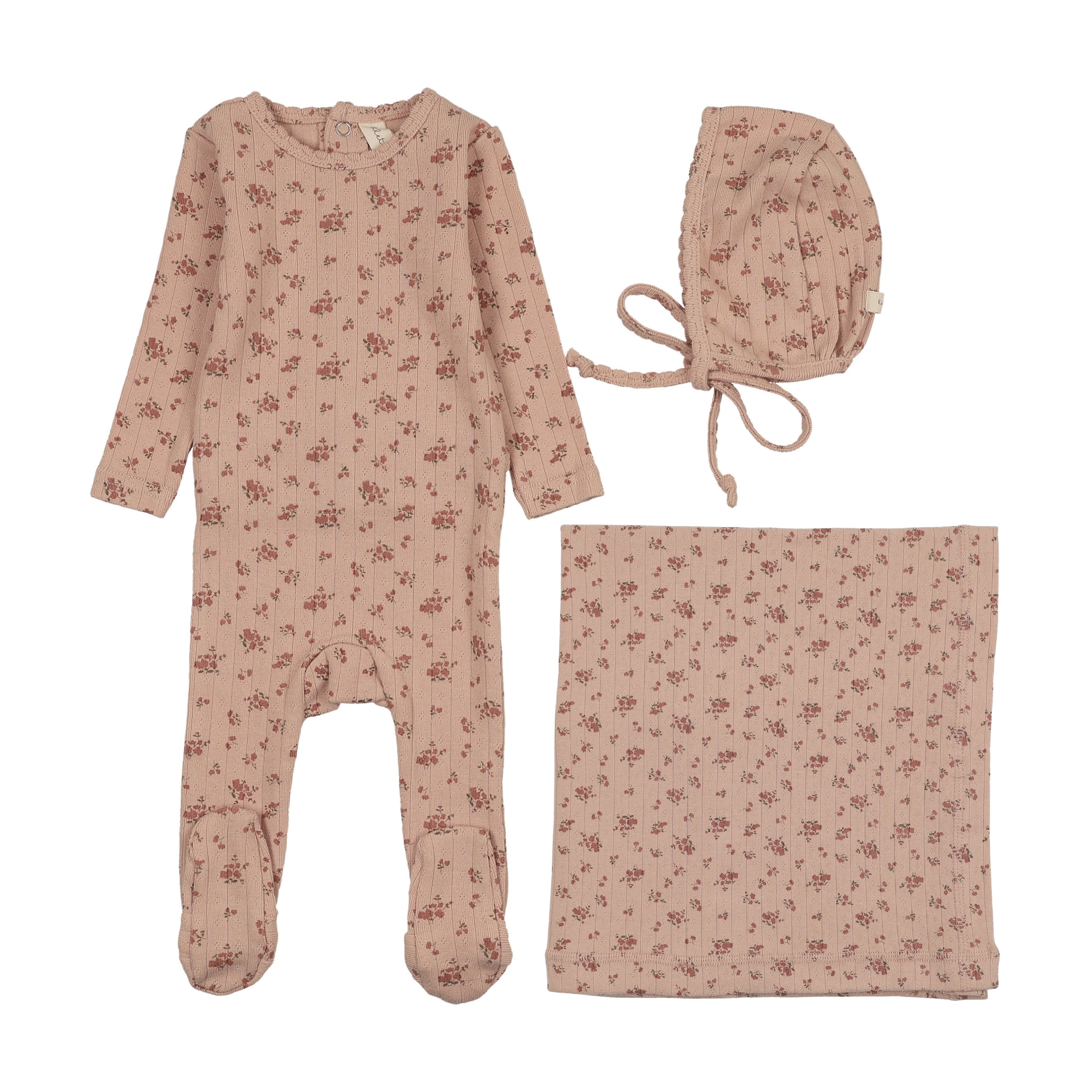 Garden cluster print layette set-dusty pink
