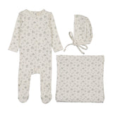 Garden cluster print layette set-cream/blue
