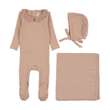 Crochet collar layette set-dusty pink
