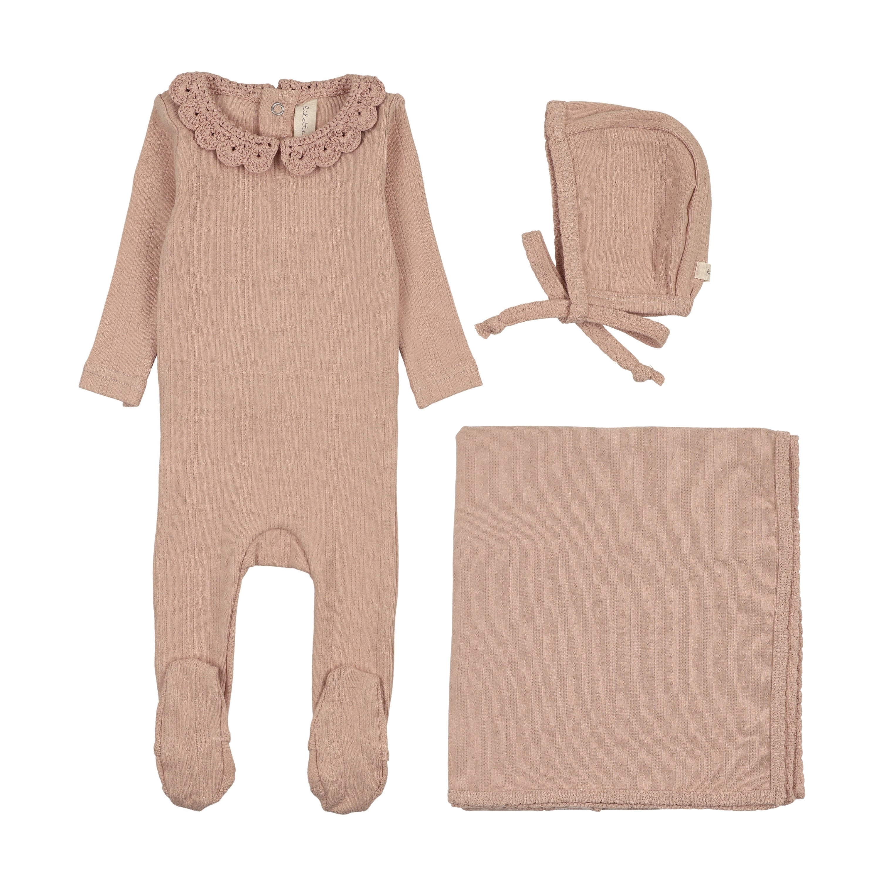 Crochet collar layette set-dusty pink