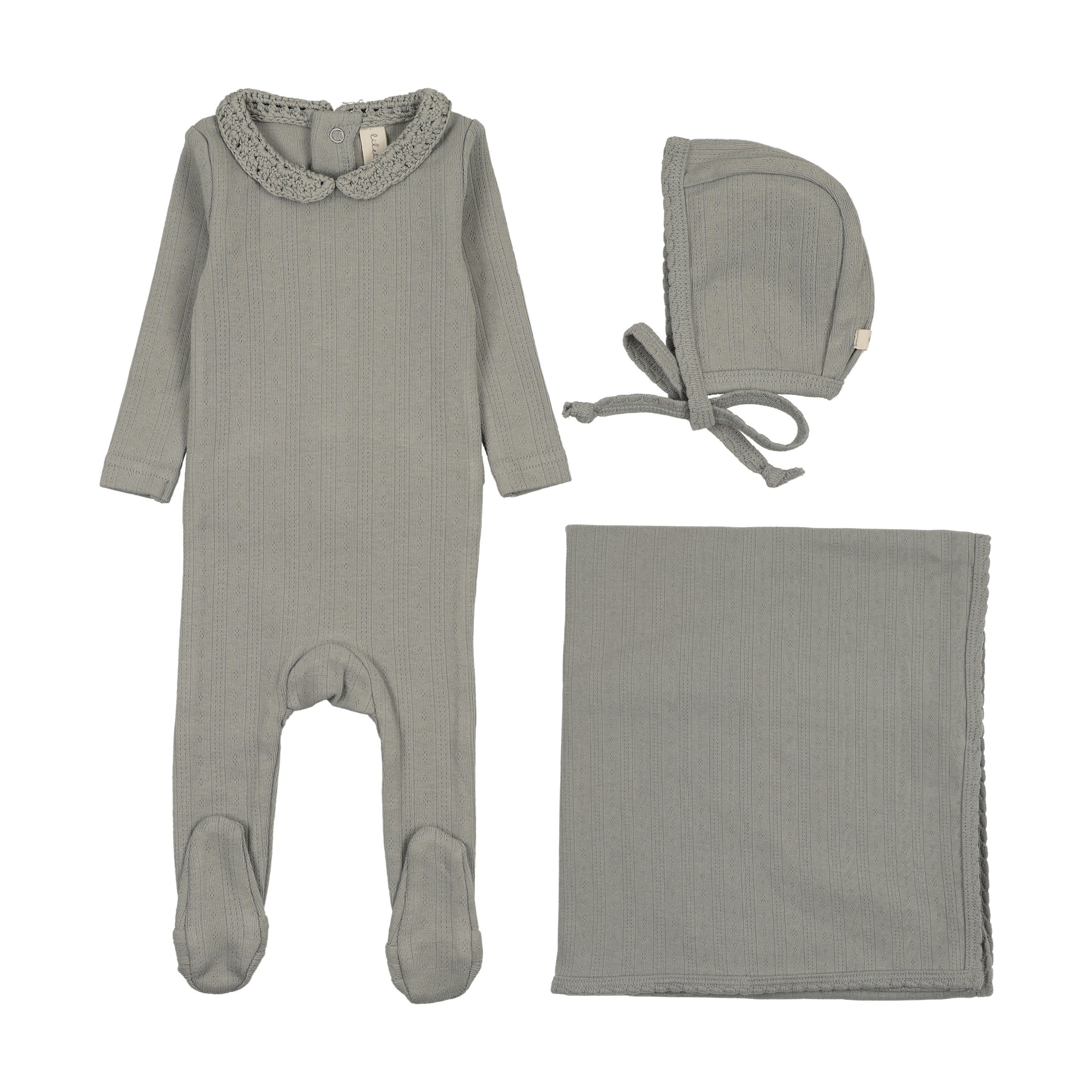 Crochet collar layette set-light blue