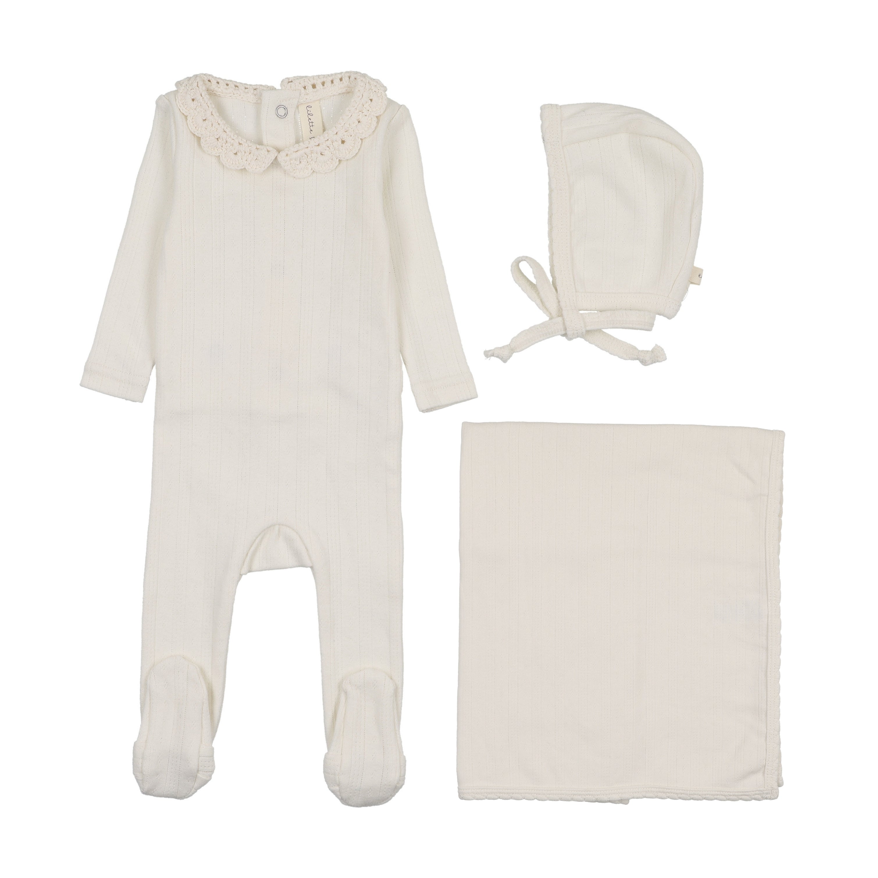 Crochet collar layette set-cream/girl