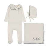 Le bebe pointelle layette set-cream/blue