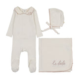 Le bebe pointelle layette set-cream/pink