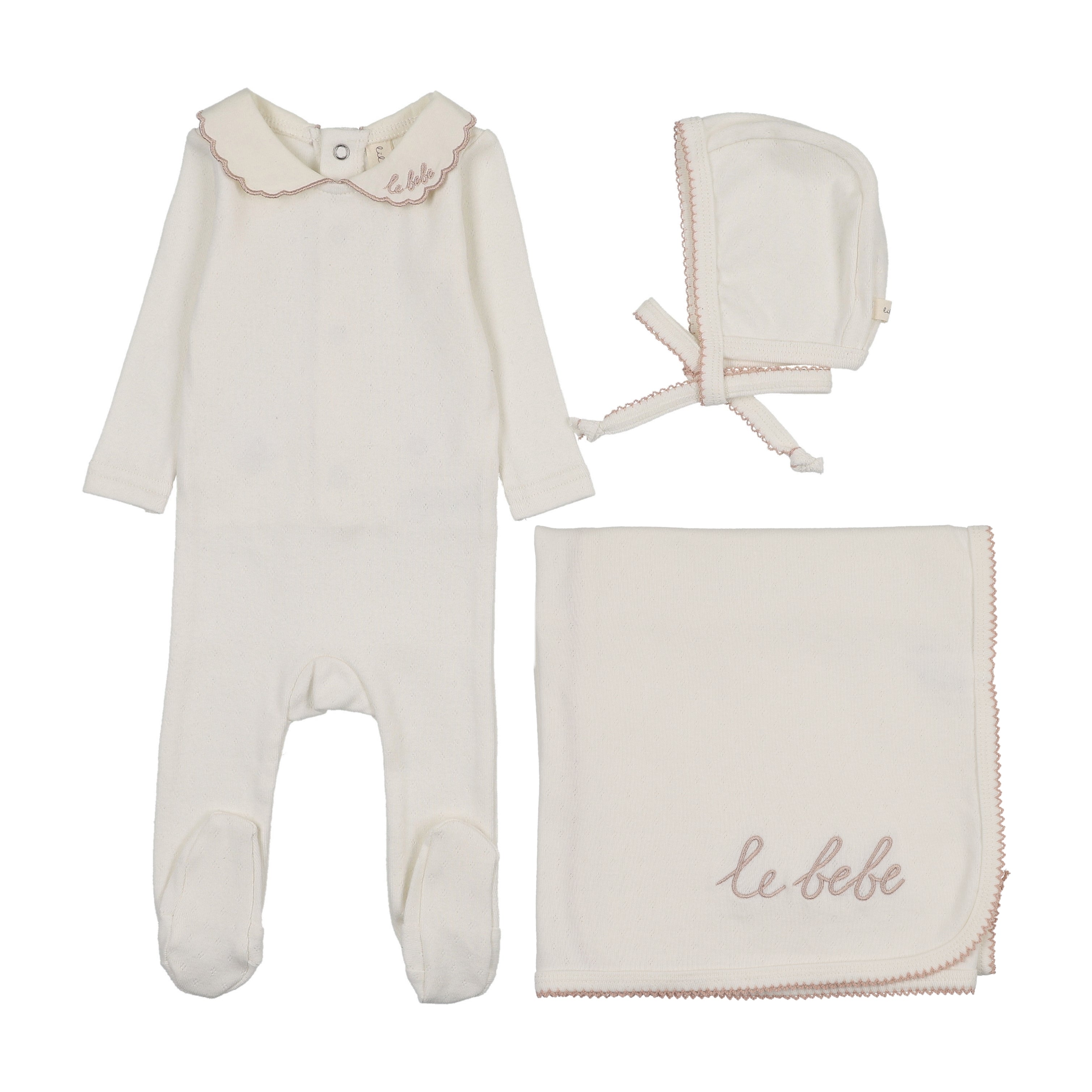 Le bebe pointelle layette set-cream/pink