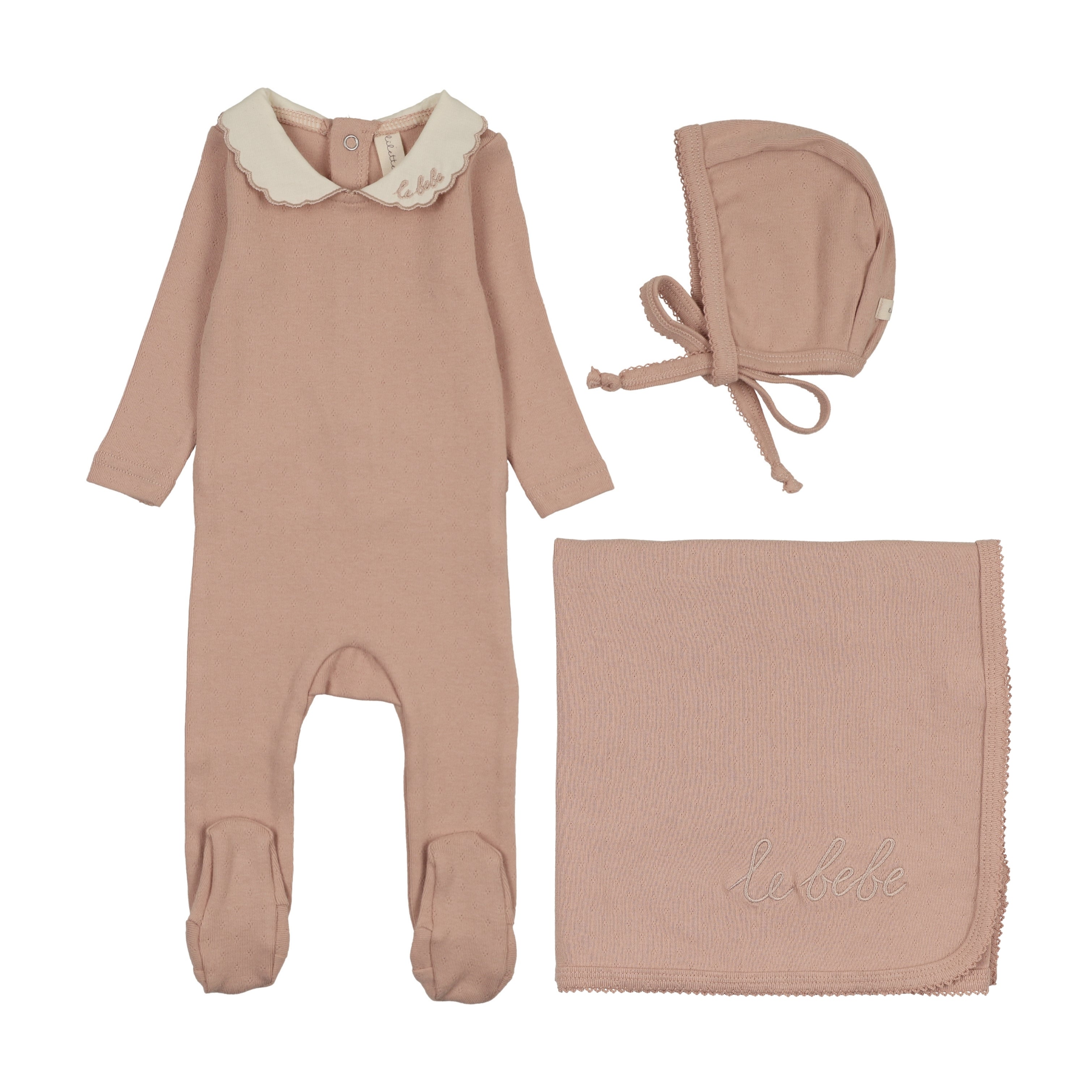 Le bebe pointelle layette set-dusty pink