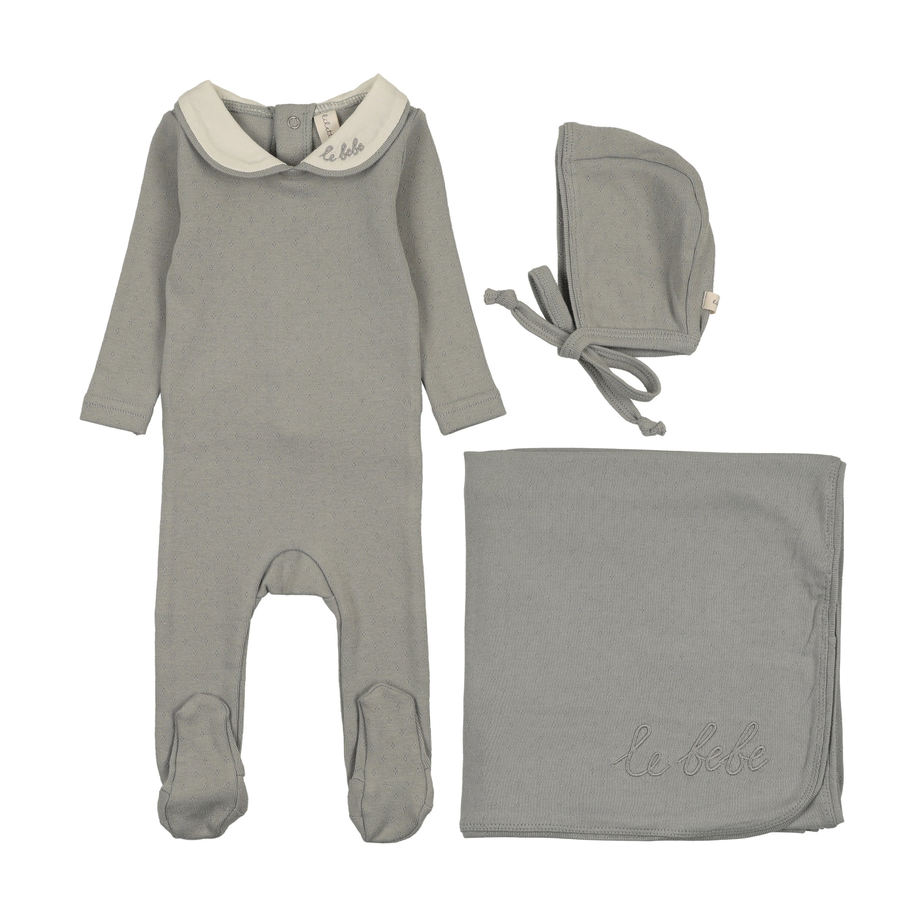 Le bebe pointelle layette set-light blue