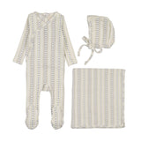 Linear print layette set-cream/blue