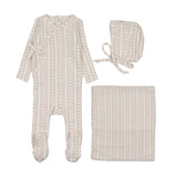 Linear print layette set-cream/pink