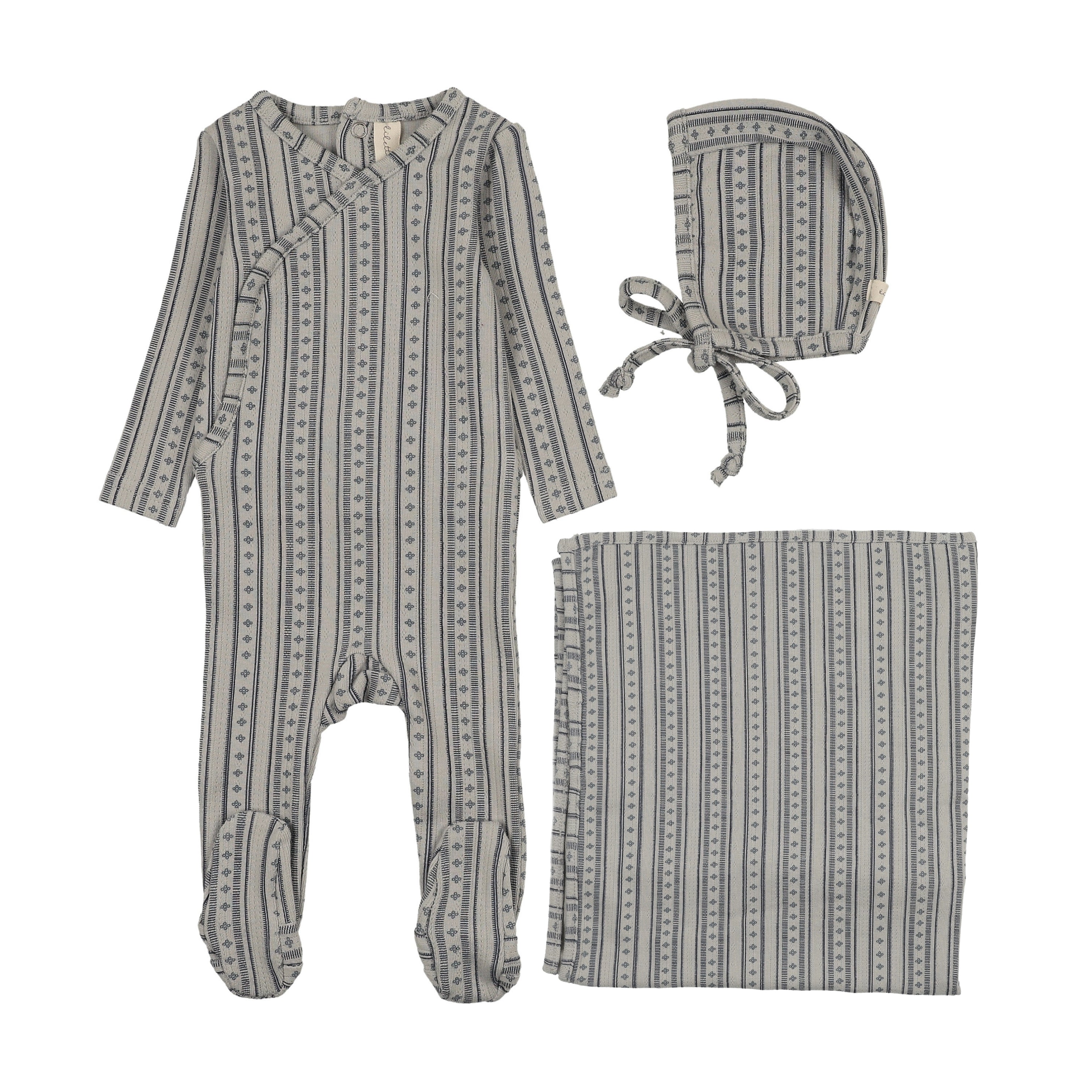Linear print layette set-pale blue