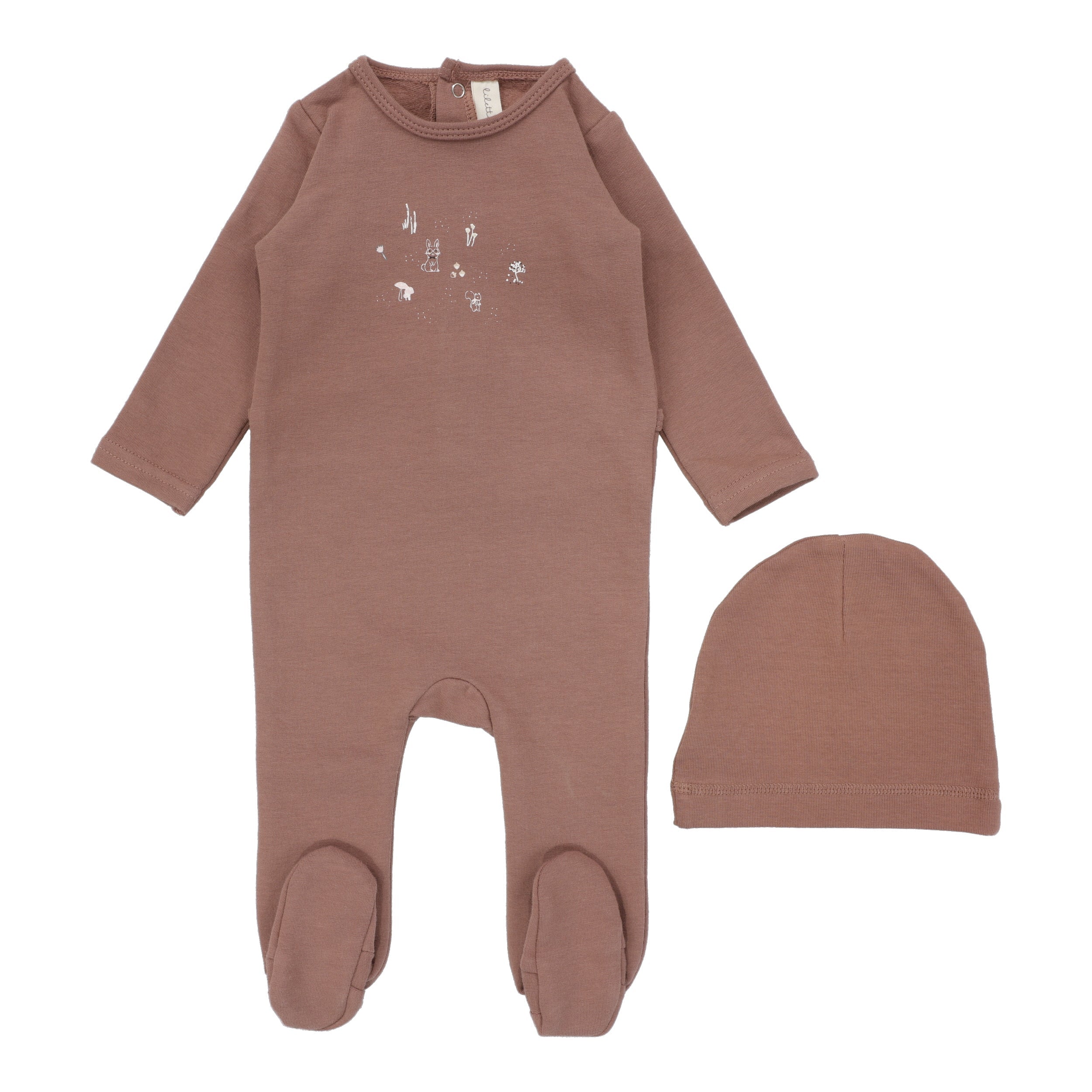 Lilette Forest Print Footie & Beanie Set - Cloud Lilette Forest Print Footie & Beanie Set - Cloud