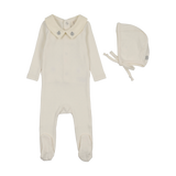 Sweetheart Collar Footie Set-Cream/Blue