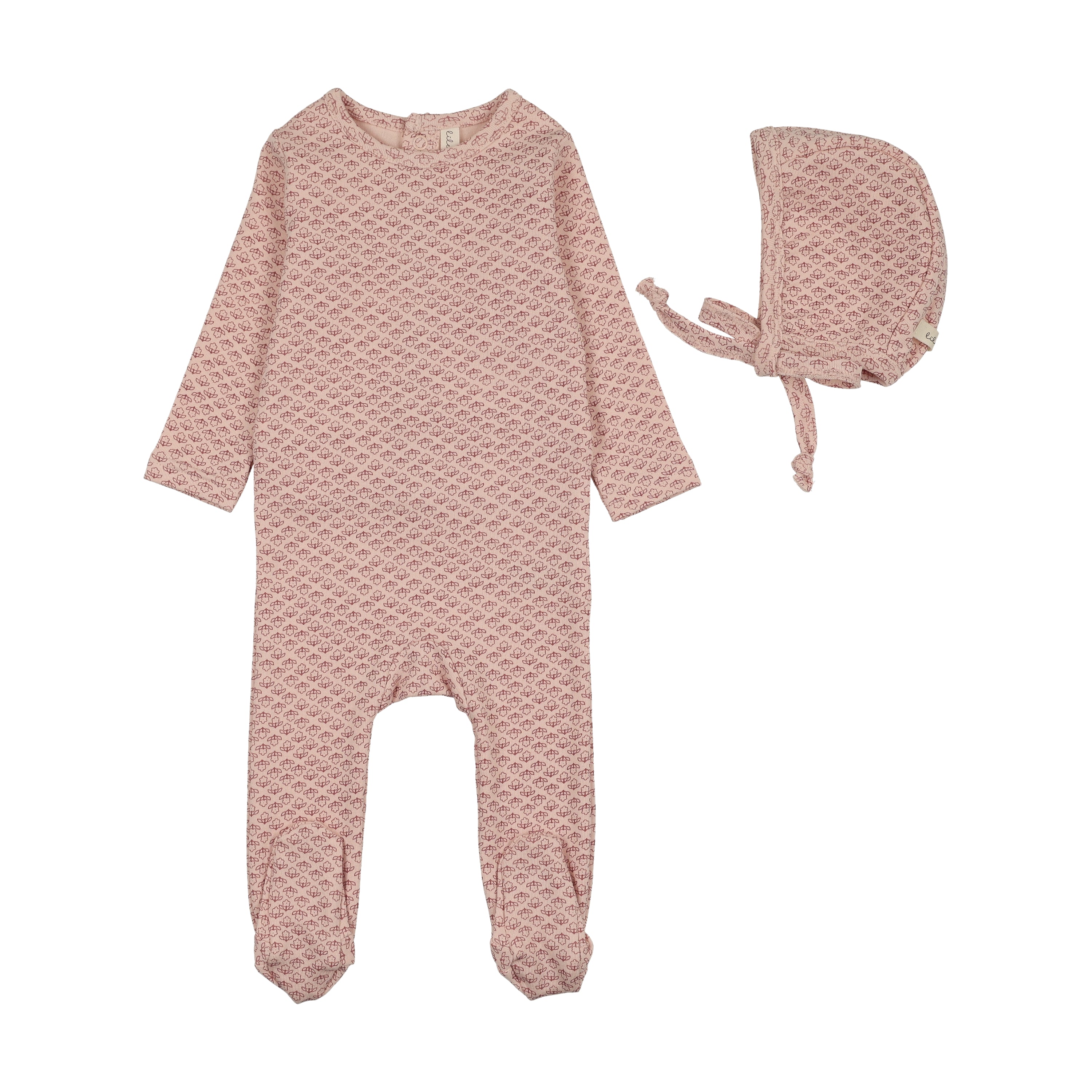 Mini flora print footie set-pale pink