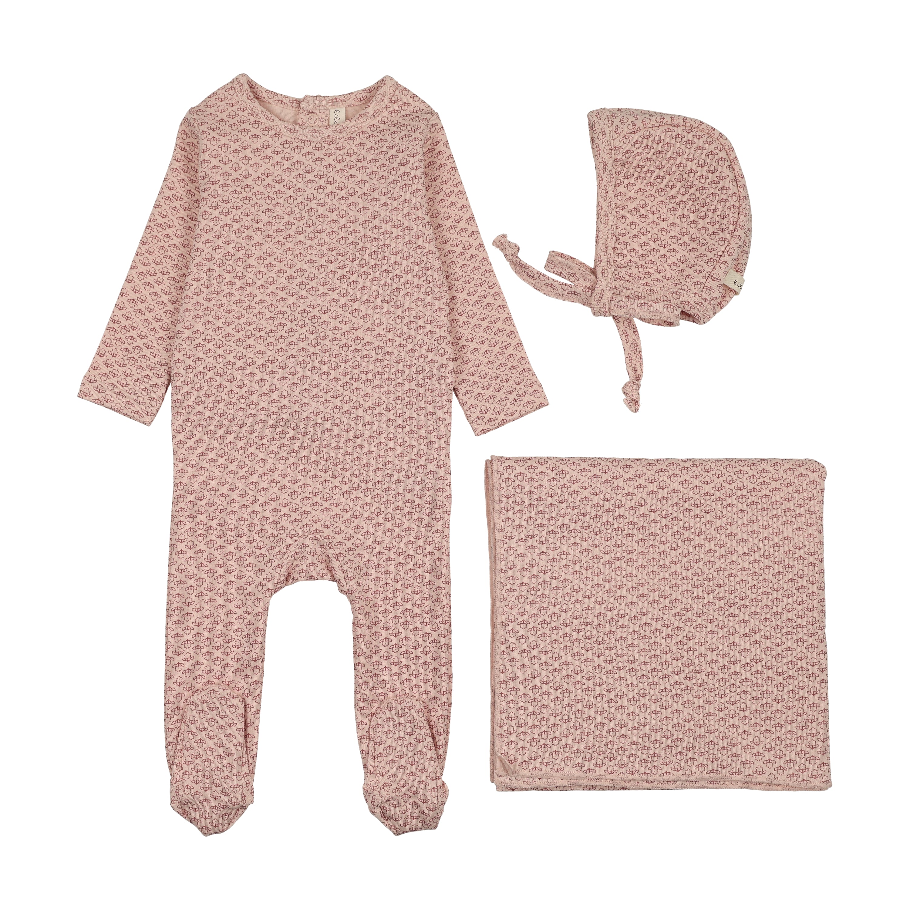 Mini flora print layette set-pale pink