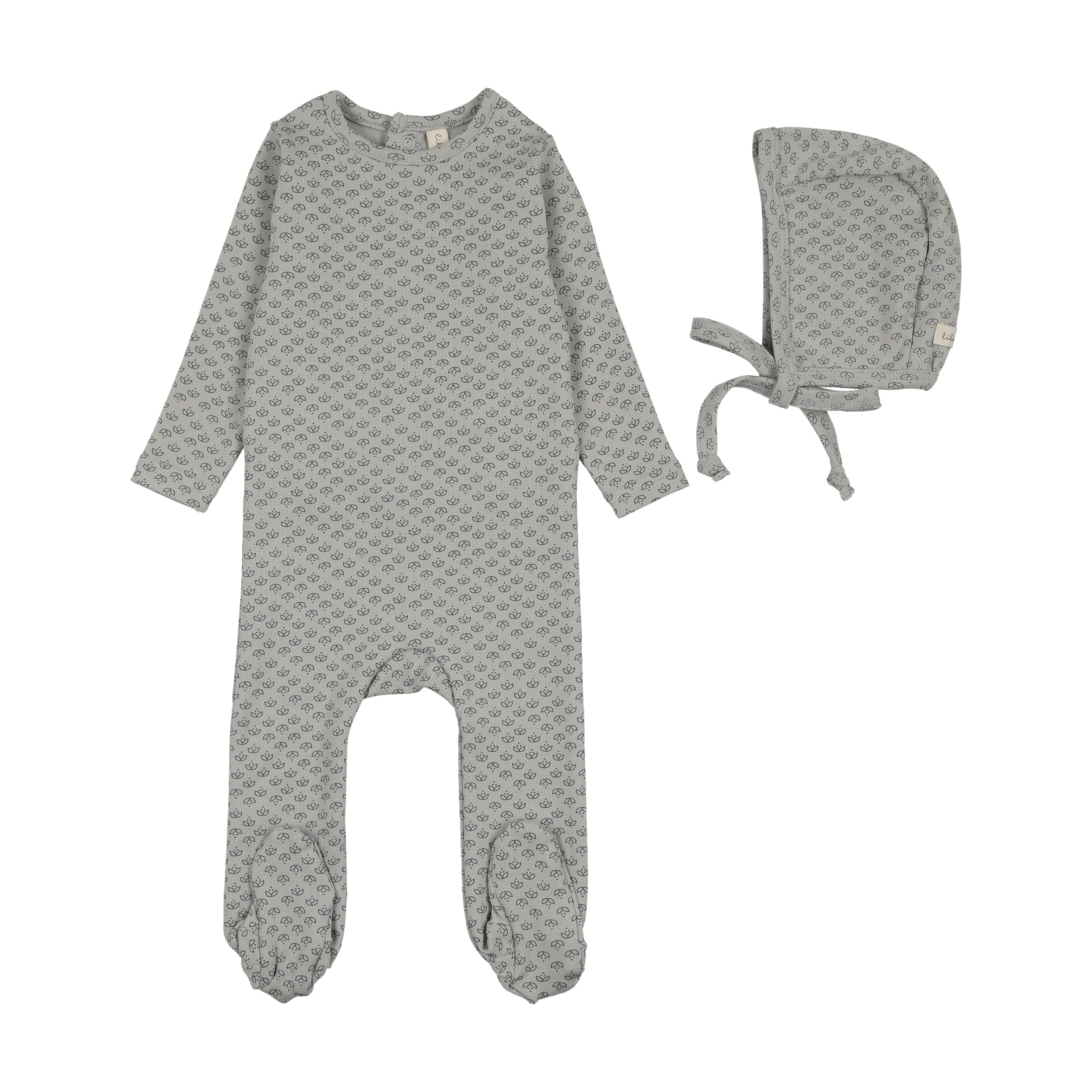 Mini flora print footie set-pale blue