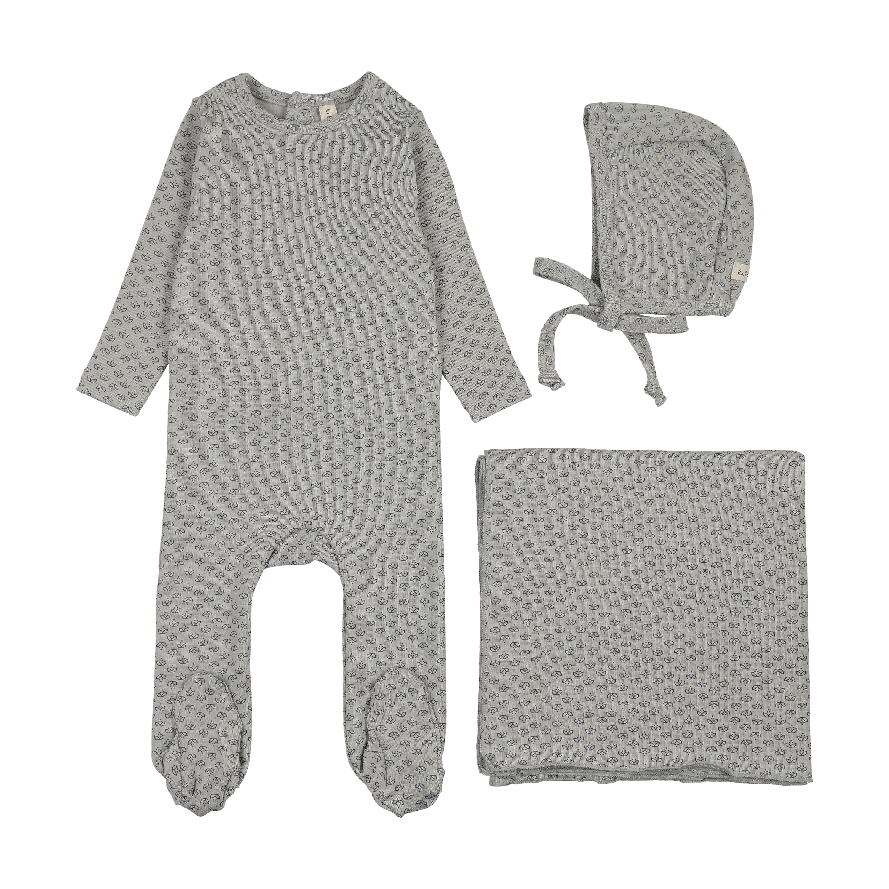 Mini flora print layette set-pale blue