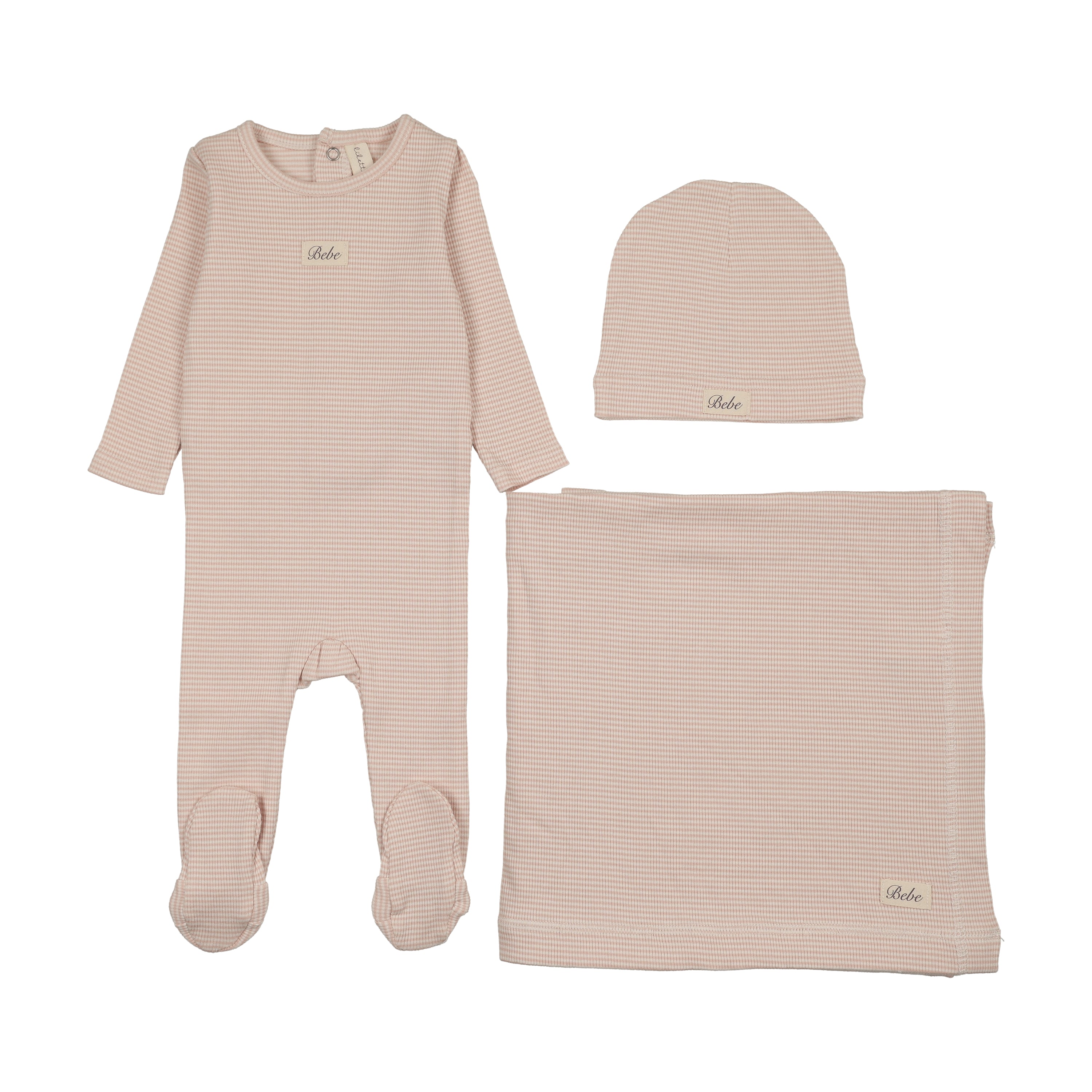 Striped bebe layette set-dusty pink