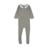 Embroidered knit collar footie-light blue