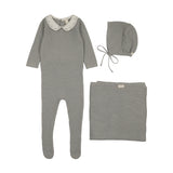Embroidered knit collar layette set-light blue