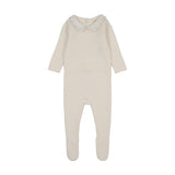 Embroidered knit collar footie-cream/pink