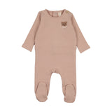 Bear Applique Footie - Dusty Pink