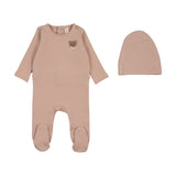 Bear Applique Footie Set - Dusty Pink