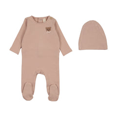 Bear Applique Footie Set - Dusty Pink